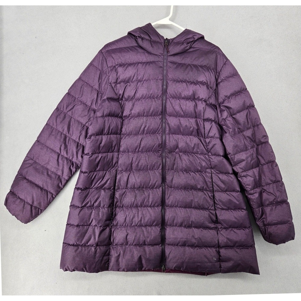 Eddie Bauer Womens XXL Purple Puffer Jacket Hooded Down Insulated Quilted Coat